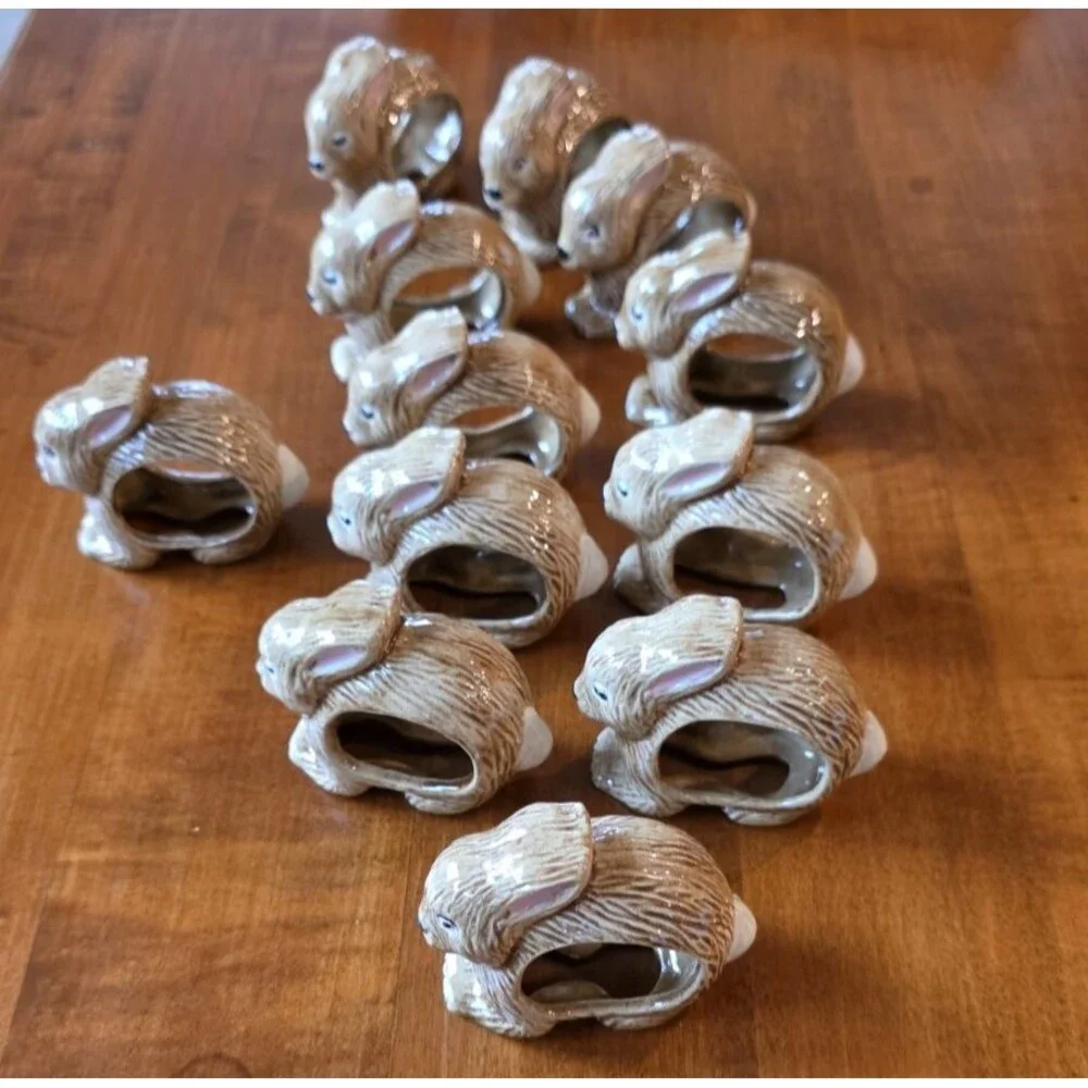Ceramic Bunny Rabbit / Easter Napkin Rings/Holders Set of 12